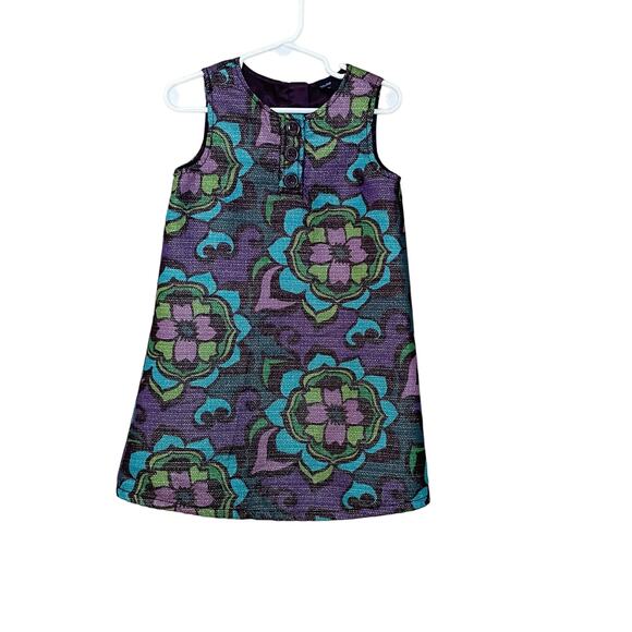 Baby Gap Girls Dress Toddler Size 4 Years Retro Floral Geometric Purple Green - Picture 1 of 8